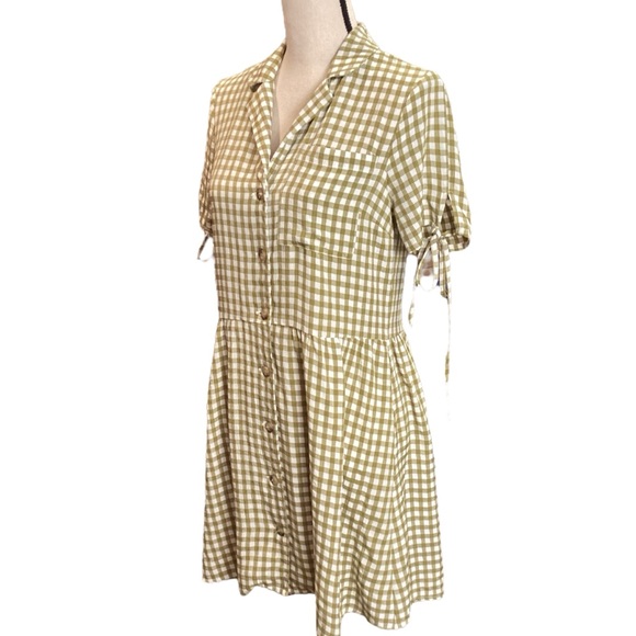 Topshop Tie Sleeve Gingham Mini Dress in Khaki, Size 4 Item 103394573 - Picture 11 of 13